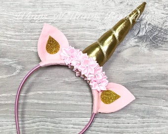 GOLD UNICORN HORN, Unicorn Headband, Unicorn Crown, Unicorn Birthday, Party Favor, Accessory, Unicorn Headpiece, Unicorn Costume, Pink, Gold