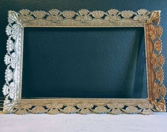 Vintage Brass Filigree Frame /Hollywood Regency Gold Frame /Gold Metal Frame/ Wedding Frame