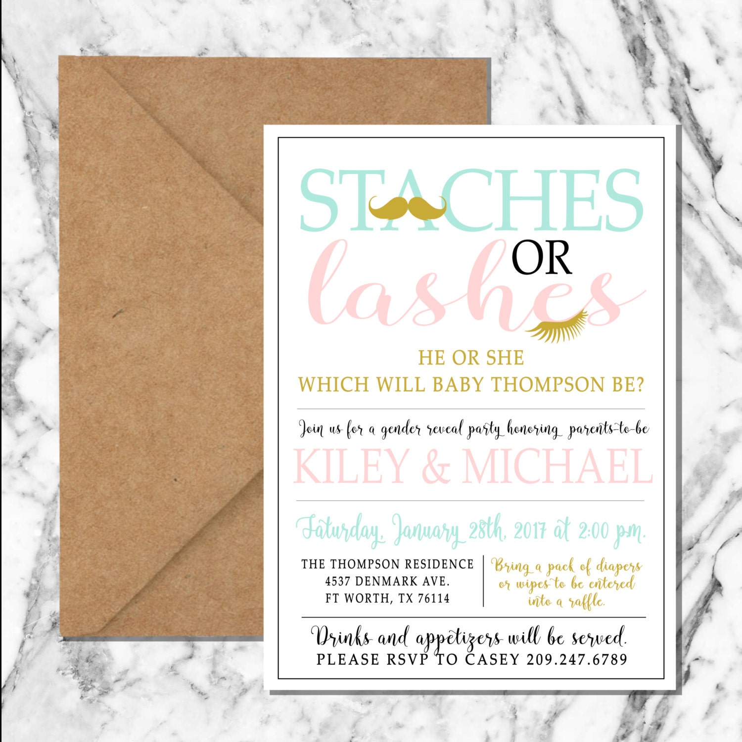 Staches Or Lashes Gender Reveal Invitation Digital File 2598