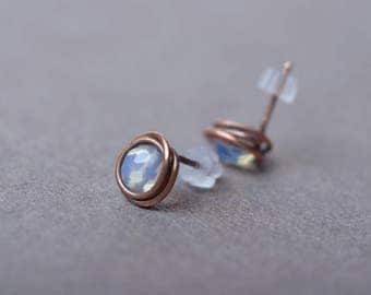 moonstone studs moonstone earrings post earrings stud earrings copper bridesmaid earrings gemstone earrings moonstone jewelry gift for women