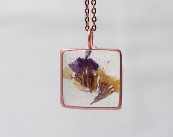 terrarium necklace, boho pressed flower jewelry, affordable gift, resin botanical necklace, student gift, resin jewelry