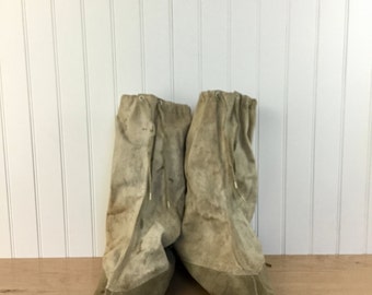 Vintage Seal Skin & Canvas Mukluks Snowshoe Boots Moccasin Slippers Woodland Camp Cottage Winter Holiday Wall Decor