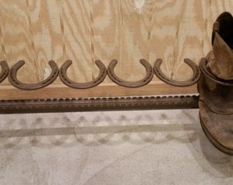 3 pair Repurposed Horse Shoe Cowboy Boot Rack Holder - Authentic Horseshoes - Holds 3 pairs