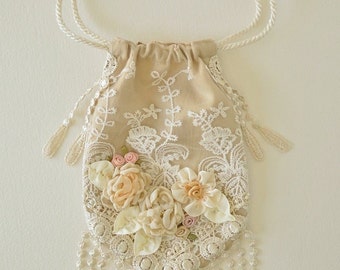 Wedding Purse, Wedding Handbag, Bridal Purse, Victorian Purse, Aged Yellow/Tan Color