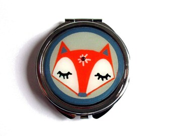 FOX MIRROR - red fox mirror - sleeping fox face mirror - fox accessories - Woodland mirror- fox lover gift - girlfriend gift - nature