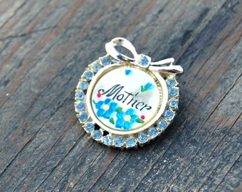 Mothers Day Brooch, Vintage Mother Brooch, Light Blue Rhinestone Brooch, Mothers Day Pin, Mothers Day Jewelry, Mothers Day Token, Small Gift