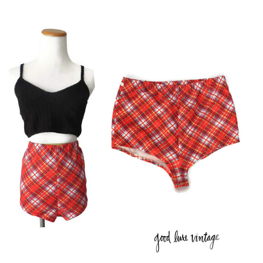 Boy Short Bikini Bottoms 60s Mod High Waist Swimsuit Separates