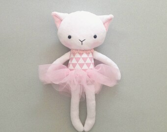 Cat rag doll - Plush cat toy- Handmade cat doll - Cuddly toy - plush doll - Cloth Doll - Fabric Cat Doll - Stuffed doll - with a tutu.
