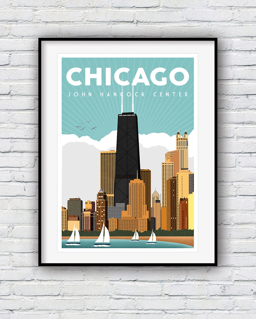 Chicago Print Chicago Skyline Travel Poster Chicago Poster