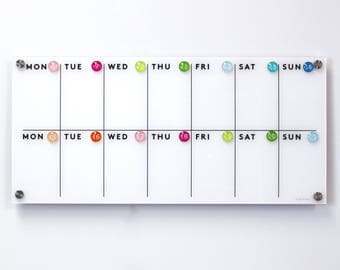 Acrylic Calendar - Lucite calendar - Dry erase calendar - Magnetic calendar. 2 week