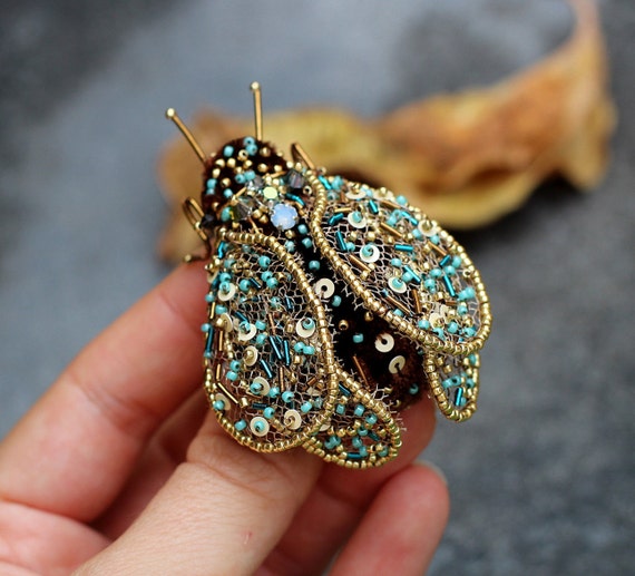 Beetle Brooch Brooch Insect Brooch Swarovski Beads Brooch