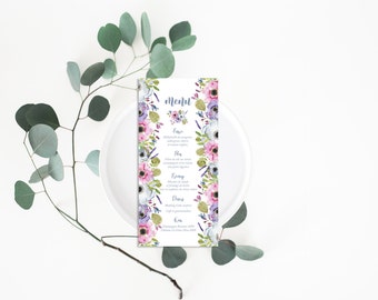Printable Wedding Menu - Wedding Menu Card - Wedding Menu - Menu Card - Printable Menu - Floral Wedding Menu - Botanical Menu - Romantic