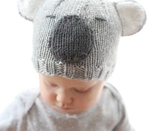 Koala Hat Baby KNITTING PATTERN - baby koala, knit koala hat pattern for babies, infants - sizes 0-3 months, 6 months, 12 months, 2T+