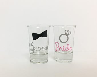 Wedding Shot Glasses // Engagement Gift // Bride & Groom shot glasses // Wedding Gift // Bride to Be // Bridal Shower Gift // Bachelorette
