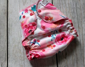 Watercolor Floral Diaper Cover - Cloth Diaper Cover - Pink Floral - Pink Watercolor - Spring Floral - One Size Diaper - Pink Floral Cover