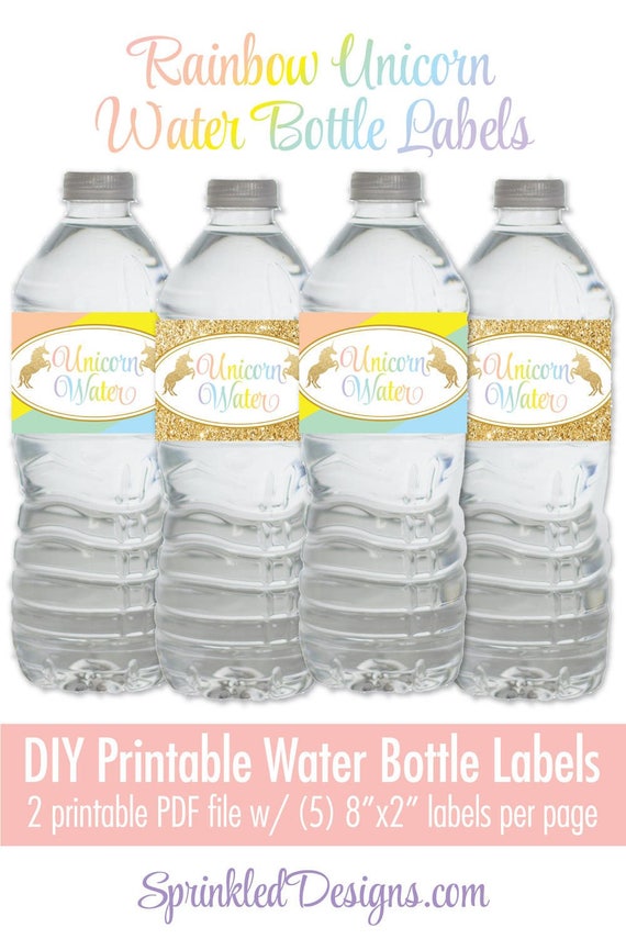unicorn water bottle labels rainbow unicorn birthday