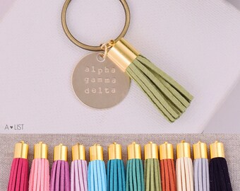 Alpha Gamma Delta Sorority Keychain, Personalized AGD Sorority Key Chain, Alpha Gam Sorority Tassel Keychains, Big Little Keychain