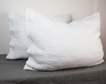 Pair of 100% linen pillow covers. Hemstitched. MILK bedding collection. Off-white. Standard, queen, king, other custom sizes. Stone washed.