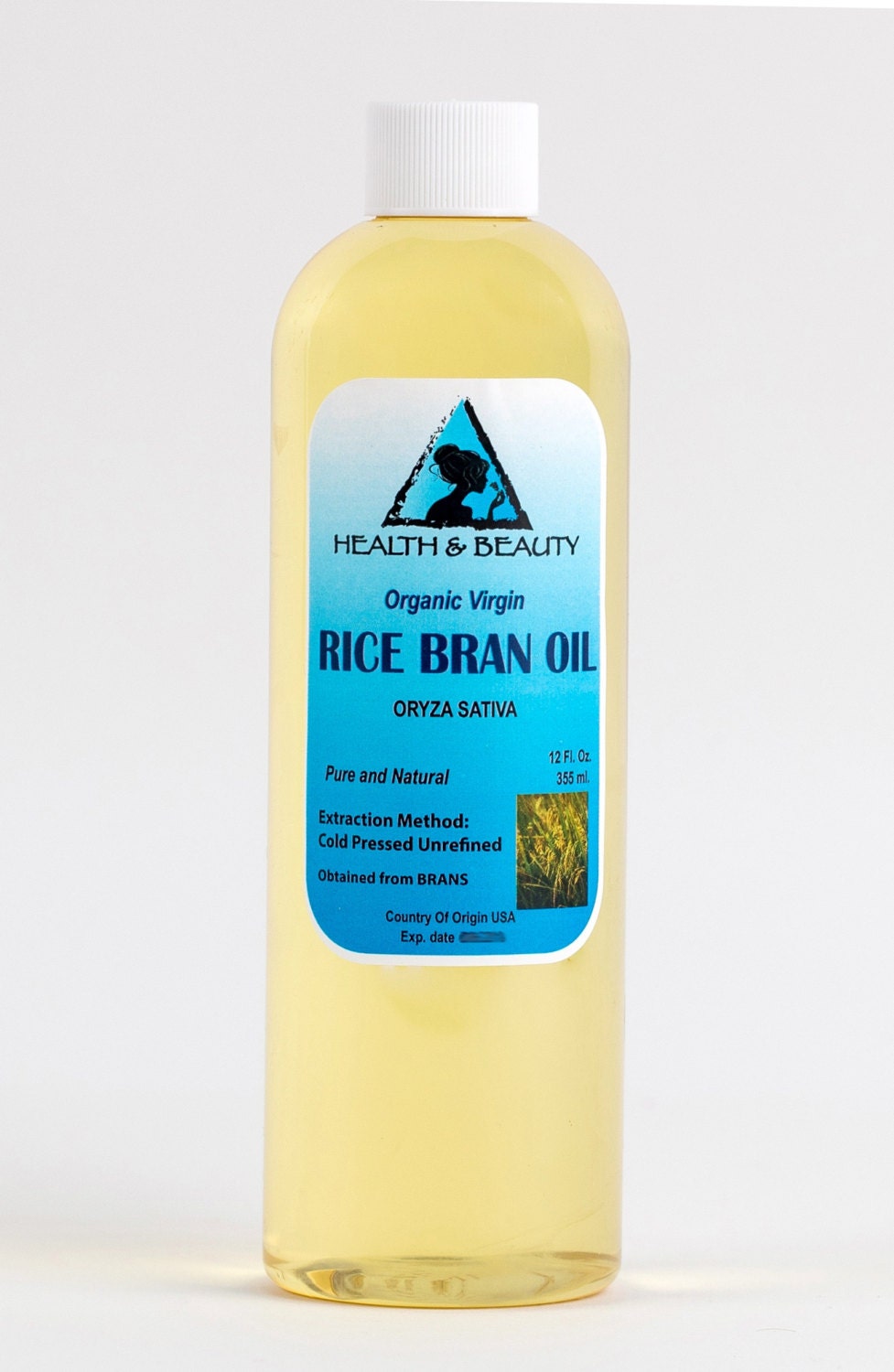12 oz RICE BRAN OIL Organic Carrier Unrefined Cold Pressed