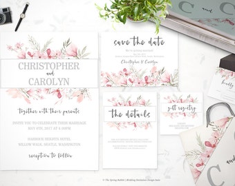 Magnolia Wedding Invitation Set - Watercolor Wedding Invitations - Customizable Wedding Invites - DIY Wedding Invitation Set