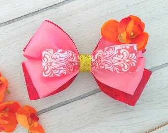 Elena of Avalor Inspired Bow, Princess Elena of Avalor Hair Clip, Elena Birthday, Elena Bow, Elena costume, Red Hair Bow, Pink Hair Bow