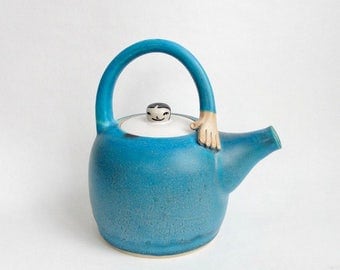 Stoneware Hand Thrown Turquoise Teapot. Lady Teapot. Made to order