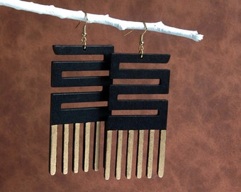 Adinkra Earrings, Nkyinkyim Adinkra Earrings, African Earrings, Adinkra Symbol Wood Earrings, Afro Wood Earrings