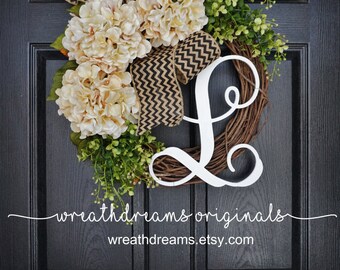 BEST SELLER! Cream Hydrangea Wreath. Burlap Wreath. Year Round Wreath. Spring Wreath. Summer Wreath. Monogram Wreath. Door Wreath