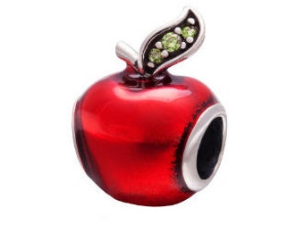 Apple Bead, Teacher Charm, Large Hole Bead, European Bead, Charm Bead, Add a Bead, Charm Bracelet, European Charm, Big Hole Bead, Red
