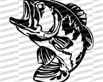 Bass Fish SVG Cut File, Cuttable Files, Silhouette Cut File, Cricut Cut File