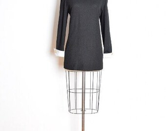 80s sweater dress, vintage 80s dress, micro mini dress, sweater tunic, pointy collar, black and white, wednesday addams, 80s clothing, L