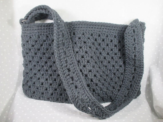 Crochet Messenger Bag Grey Crochet Bag Lined Bag Zipper