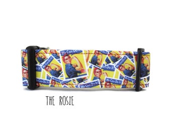 Girl Dog Collar, Rosie the Riveter Dog Collar, Feminist Dog Collar, Retro Dog Collar, Rosie Collar (Upgrade to Metal Buckle or Martingale)