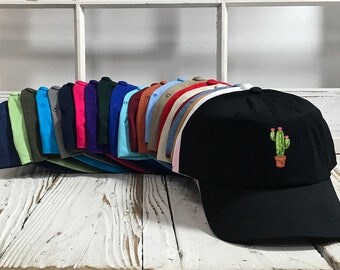 CACTUS FLOWER Dad Hat, Embroidered Cactus Flower Pot Baseball Cap Flower Dad Hat Low Profile Curved Bill Cactus Hats - Multiple Colors