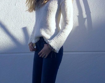 Chunky cream sweater, women sweater, ivory knit sweater, women knit sweater, loose knit, gift for her, wool knit sweater, women knitwear.