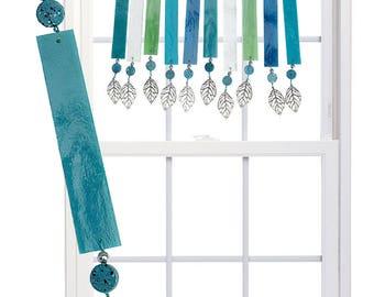 AQUA SWIRL (Aqua) Stained Glass Window Treatment Valance Suncatcher - Aqua, teal, silver (AQA)