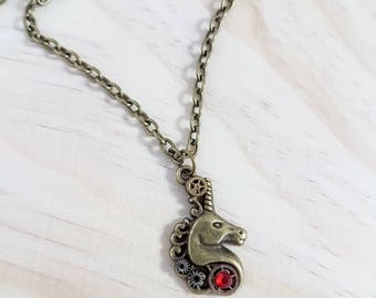 Steampunk Unicorn necklace, cyberpunk Necklace, steampunk jewellery, Gift for her, watchpart necklace, anniversary gift, birthday gift