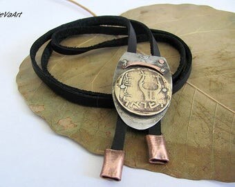 Bolo tie, Pendant For Mens, Mens Bolo Tie, Vintage bolo tie, Mens leather bolo tie, Handcrafted, Leather bolo tie, Coin bolo tie, Tie