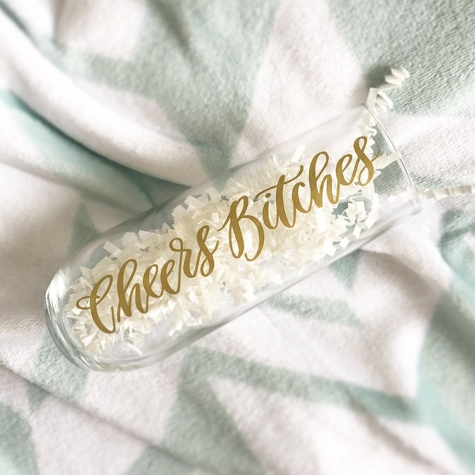 Cheers Bitches Champagne Flutes - Bridesmaid Champagne Glasses - Bridesmaid Gift - Bachelorette Party Gift - Champagne Glass - Wedding Favor