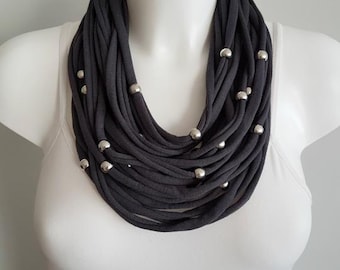 t shirt necklace, fabric necklace, cotton fabric necklace, t shirt scarf, infinity necklace