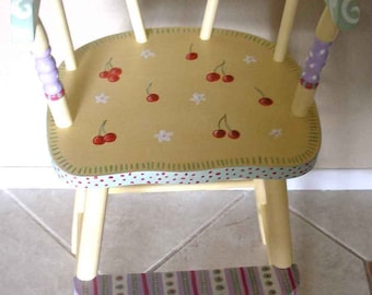 Cherries youth chair, hand painted furniture, kids furniture, painted high chairs