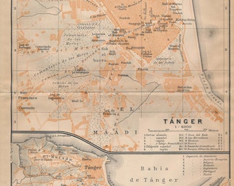 1913 Tangier Morocco Antique Map