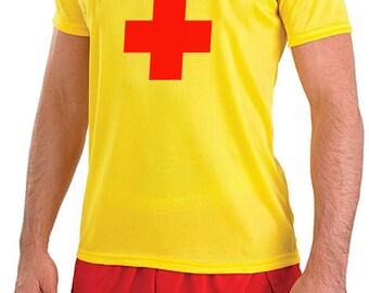 Men's lifeguard T-Shirt & Shorts Fancy Dress Set, Cosplay, Dress Up, Stag Part, Hen Party, Baywatch T-Shirt