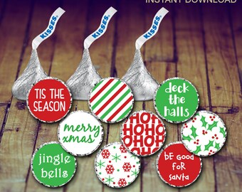 Christmas Hershey Kiss Stickers, Christmas Teacher Gift, Christmas Stickers, Christmas Kisses Labels, Secret Santa Gift, Stocking Stuffers