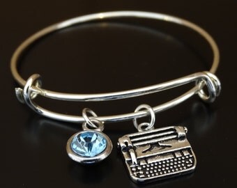 Typewriter Bangle Bracelet, Adjustable Expandable Bangle Bracelet, Typewriter Charm, Typewriter Pendant, Typewriter Jewelry, Teacher Bangle