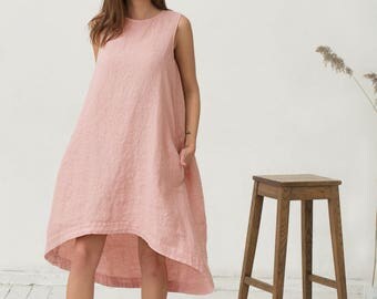 Soft pink linen dress. Loose fitted dress. Stone washed linen. Womens clothing. Linen summer dress. Linen clothes for women.