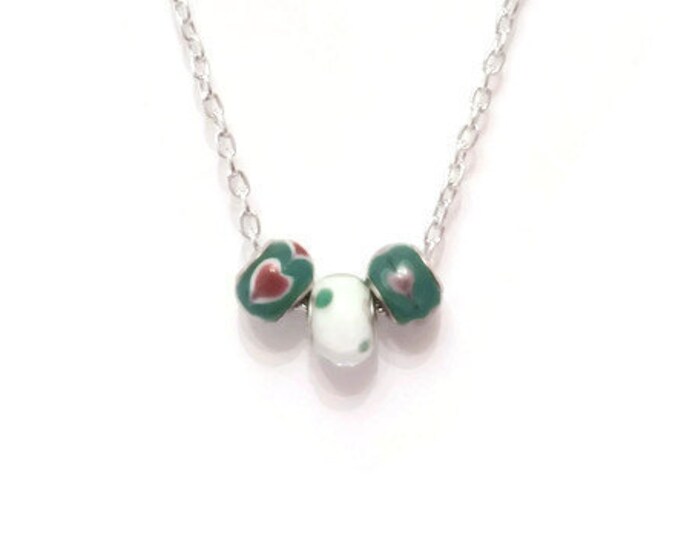 Clearance- Murano Glass Bead Pandora - Style Necklace, Heart Necklace, Valentine's Day, Unique Birthday Gift, Gift for Her