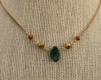 upcycled leaf and rose bead necklace