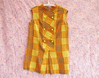 1960s dress 60s Mod dress Vintage print mini dress Pin up Baby doll Sleeveless dress small medium size