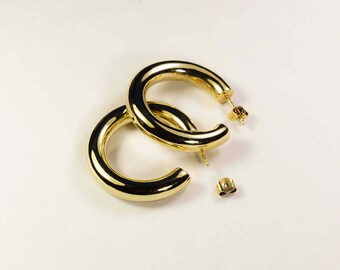 Handmade Gold-plated Silver Large Thick Hoop Earrings | Silver and Gold Jewellery | Amber Jewellery | Handmade Jewelry | Jewellery Shop